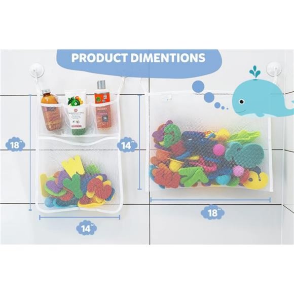 2 x Mesh Bath Toy Organizer + 6 Ultra Strong Hooks + 36 Bath Letters & Numbers - Picture 3 of 12